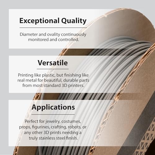Image of Protopasta Stainless Steel Filled PLA 3D Printer Filament | ProtoPlant Metal-Filled PLA Plastic Printer Filament with 60% Steel | Polish and Patina Friendly Metal Composite Filament | 500g Spool