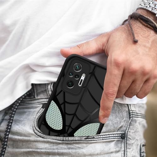 Image of Stylish Spider Back Case Cover Compatible for Mi Redmi Note 10 Pro /Pro Max | Spidey Face Mask Case | Soft Silicone | Camera & Full Body Protection | Shock Proof | (Black)