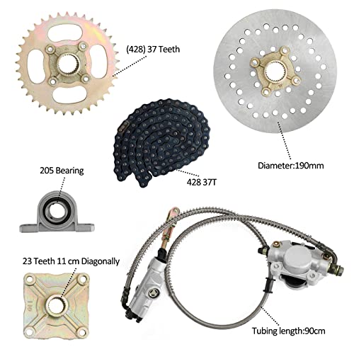 Hinterachse Kit für Go Kart, ATV, Quad und Drift Trikes – 815mm, 37 Zähne Kettenrad, 190mm Bremsscheibe, 24T & 28T Spline Zähne, DIY Rebuild Set mit Pillow Blocks und Bremsen
