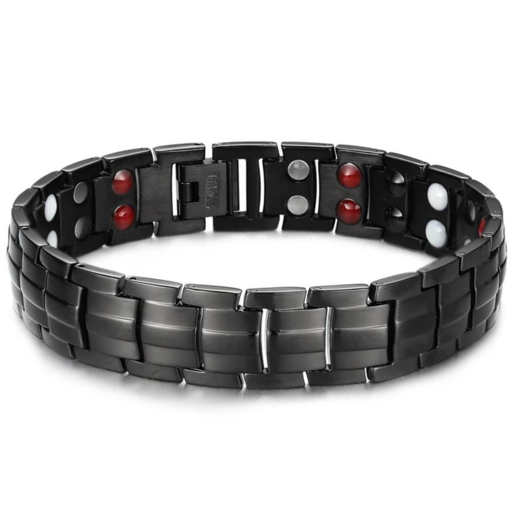 Bracelet magnétique en titane noir avec aimants - 20 cm
