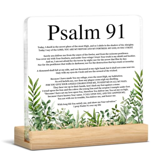 Christian Gifts for Women Men Inspirational Religious Gifts for Coworker Employee Friend Bible Verses Psalm 91 Acrylic Sign Home Office Desk Decor