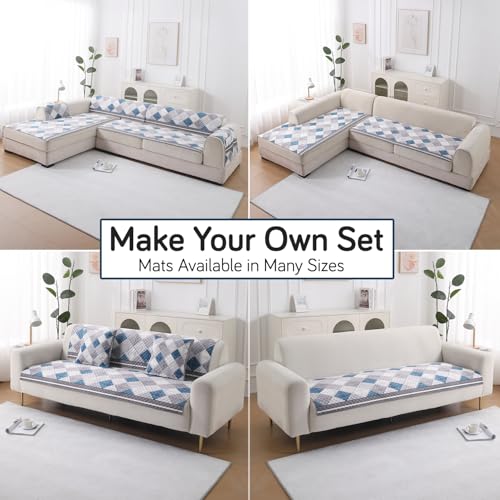 Image of HOKIPO 'LiefNest' Holland Velvet Sofa Cover Mat with Foam Filling for 1 /2 /3 Seater & L-Shape Sofa. Make Your Own Sofa Cover Set, Mat Size: 120(L) cm, Diamond Slate Grey Blue (IN-822-D2)