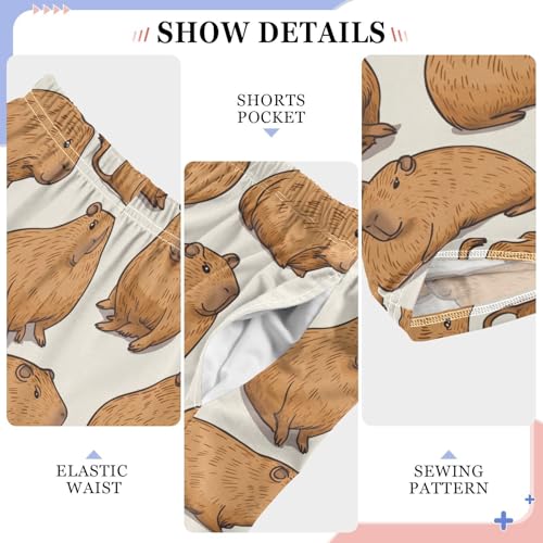 Boys' Pants Brown Capybaras White Long Bottoms Jogger Pants Elastic Waist Trousers with Pockets S-XL4