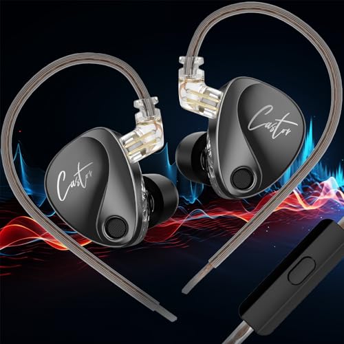 HALCONTORNO Podcast IEM Earphones KZ Castor - Adjustable Enhanced Bass, Harman Target, Detachable Wired in Ear Monitor Headphones for Musicians Drum Guitar, Audífonos Intraurales (with Mic)