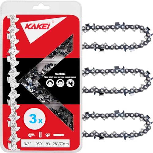 Image of KAKEI Skiptooth 28 Inch Chainsaw Chain 3 /8 inch Pitch .050 inch Gauge 93 Drive Links Fits Husqvarna X-CUT C83S - 585551293, 585550093 and More- 72EXJ093G (3 Chains) - Full Chisel