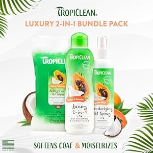   TropiClean-Papaya-Grooming-Kit-for-Dogs-Natural-Pet-Products-Derived-from-Natural-Ingredients-Safe-for-Cats-Made-in-The-USA-3-Piece-Set