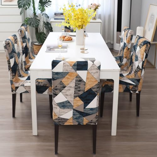 Image of Dining Chair Covers Set of 1, Stretchable Removable Washable Anti-Slip Universal Fit Printed Polyester Spandex Slipcovers (Orange Smoke)