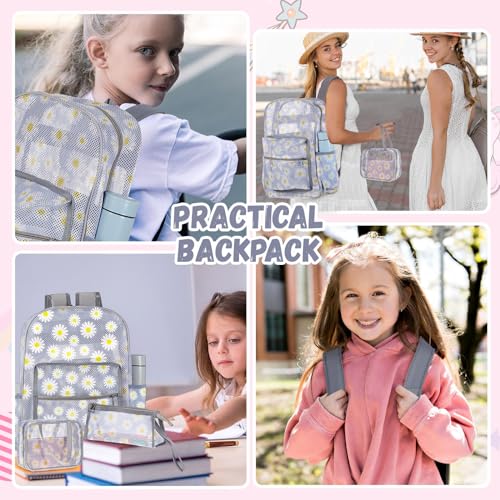 Image of Silkfly 3 Pcs Mesh Backpack Set, Heavy Duty Semi-transparent Bookbag with Lunch Bag Pencil Case for Travel, Beach, Sports