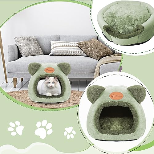 Katzenhöhle Katzenbett Waschbares Katzenhaus Haustierbett Weiches Komfort Zelt Katzenstreu Bett Warme Katzenhöhle Beruhigendes Bett für Katzen und kleine Hunde Schlafen(Grüner)