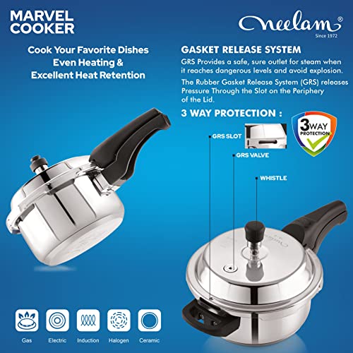 Image of Neelam Stainless Steel Ultra Pressure Cooker Combo Set -2 Litres, 3 Litres & 5 Litres, Outer Lid (Induction Friendly)