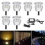 LED Einbaustrahler, 6er Set LED Bodeneinbauleuchte Ø30mm 0.6W Treppen Einbauleuchten Warmes Weiß DC 12V Einbaulampen IP67 Wasserdicht Aussen Lampe für Garden Küche Holzbrücke Poolbeleuchtung Holzdeck