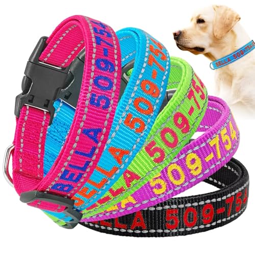 Collari riflettenti personalizzati per cani, nome e numero di telefono ricamati, fibbia a sgancio rapido con anello a D, collare regolabile in nylon morbido per animali domestici, 4 taglie