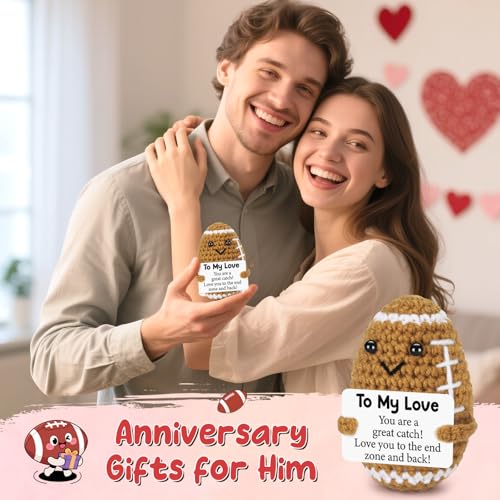 Valentines Day Gifts for Him Her Boyfriend Girlfriend, To My Love Birthday Handmade Crochet Football, Small Cute Anniversary Present for Men, Romantic I Love You Valentines Gift for Husband Couple - Image 6