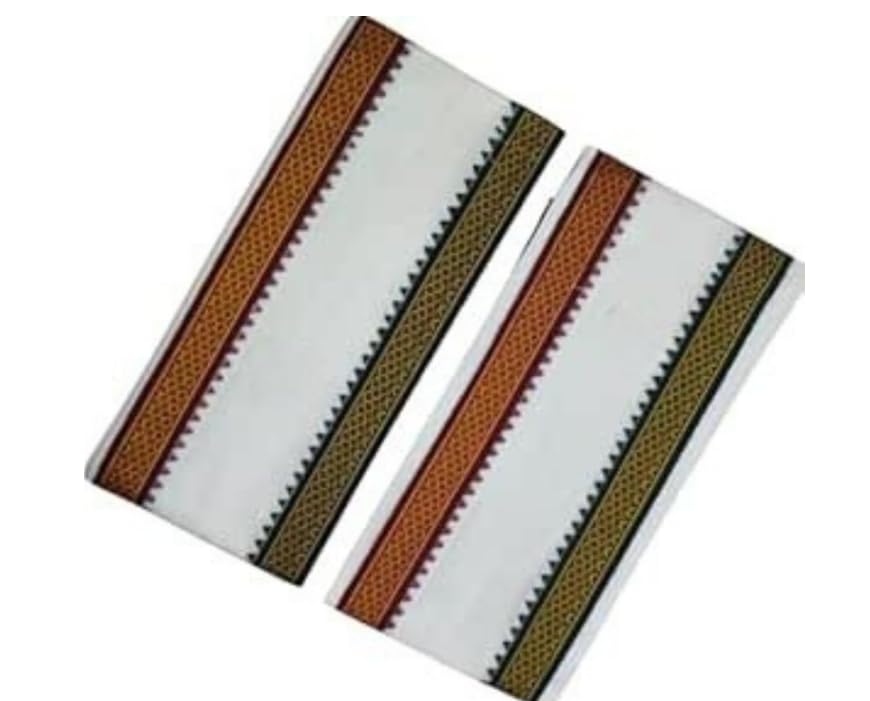 cottontail Cotton Angavastram with Red & Green Border | Handloom Weaved Angavasthram | Pack of 2-image-10