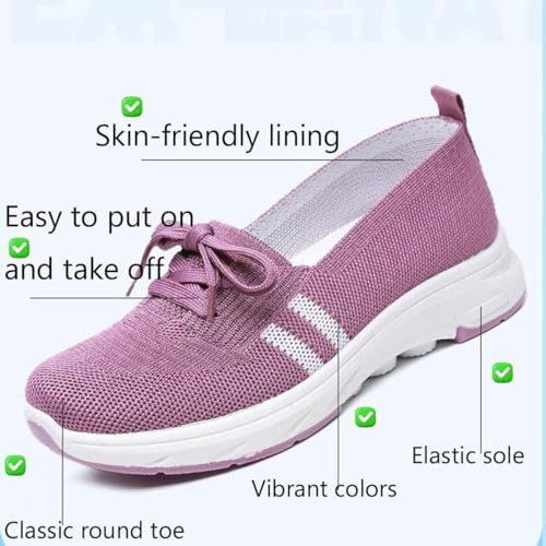 Women’s Knit Breathable Slip-On Sneakers with Bow Lightweight Non-Slip Casual Orthopedic Shoes with Arch Support,Comfy Low-Top Walking Shoes3