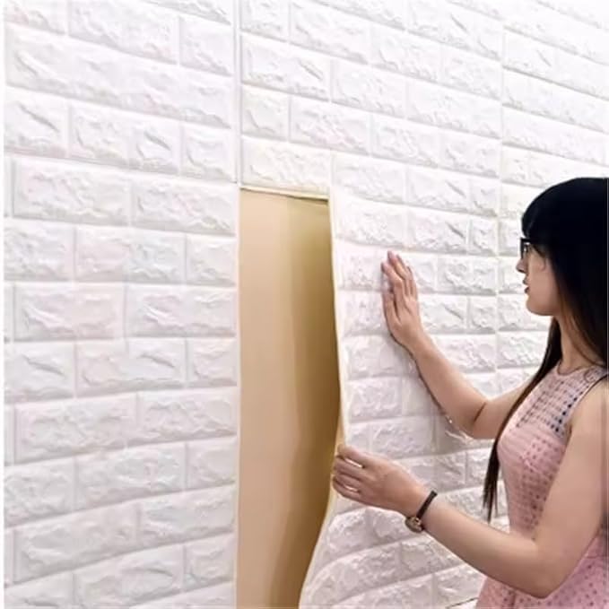 DRONTER Self Adhesive PE Foam Brick Design 3D Wall Stickers/Wallpaper Ideal for Home, Living Room, Bedroom and Café Wall Décor - White (70 x 77cm, Pack of 1) (B0D2P314WQ) Amazon Price History, Amazon Price Tracker