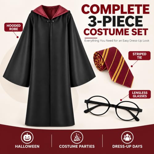 Wizard Costume Set for Kids 8-12, Black Robe & Accessories for Halloween - image 2