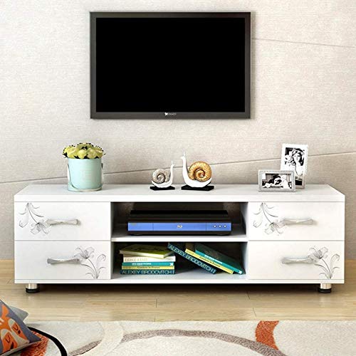 Weißer TV-Ständer Medienspeicher TV-Konsole Wohnzimmer Entertainment Center Home-TV-Ständer mit Schranktüren und offenen Speicherregalen Low