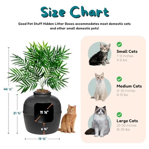 Image of Good Pet Stuff Hidden Litter Box Planter, Decorative Cat Litter Enclosure with Carbon Filter, Artificial Plant, Easy Clean, Indoor Design, Original Round Style, Base Kit, Black Suede