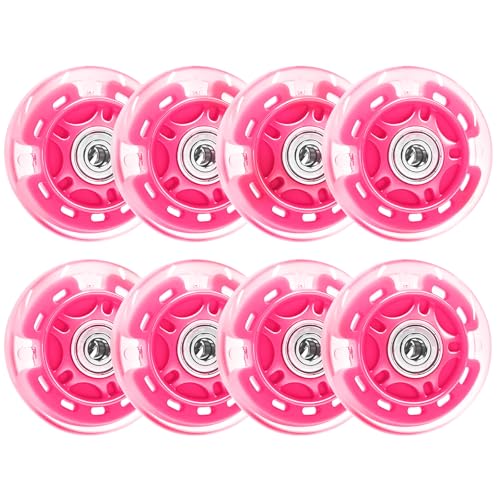 Nattork 8-Pack Inline Skates Wheels 64mm with Bearings for Indoor and Outdoor Replacement - High Performance Durable Wheel for Smooth Riding Upgrades Rosy