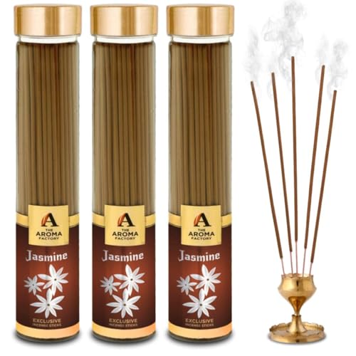 The Aroma Factory Organic Jasmine Agarbatti for Pooja,100% Herbal Fragrance Agarbathi, 0% Sulphates (Bottle Pack of 3x100g) The Aroma Factory Organic Jasmine Agarbatti for Pooja,100% Herbal Fragrance Agarbathi, 0% Sulphates (Bottle Pack of 3x100g)