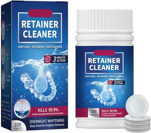 100PCS Retainer Cleaning Tablets Denture Cleaning Tablets Removes Odor Oral Cleaning Retainer Cleaner for Aligner Mouth Night Guard Denture Cleaning Tablets for Dental Appliances Clean (100Pcs)