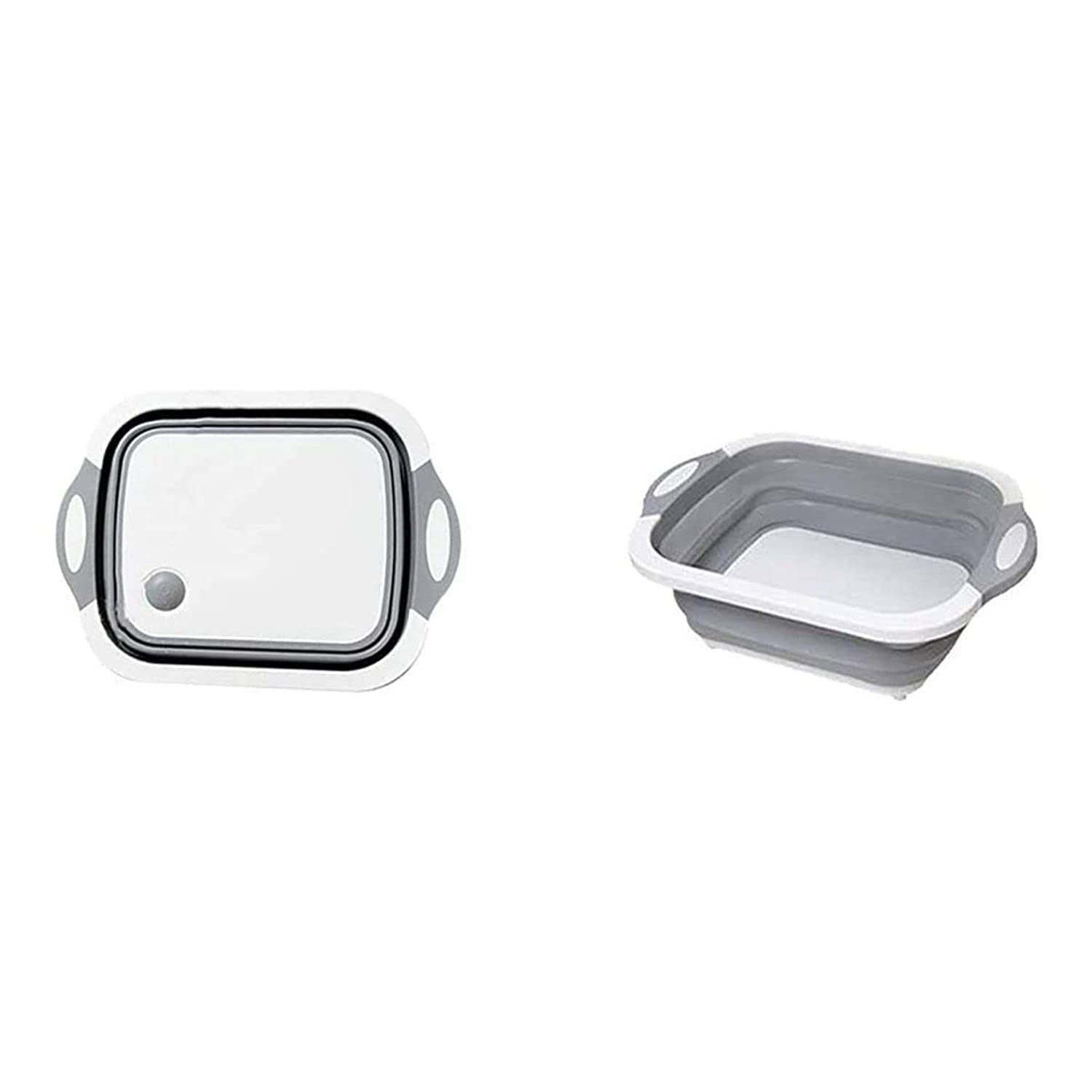 PeedeuMulti-function Folding Chopping Board, 3 in 1 Foldable Cutting Board, Drain Basket, Vegetable Basin, Collapsible Dish Tub with Draining Plug for Kitchen Outdoor Travel Camping, Grey