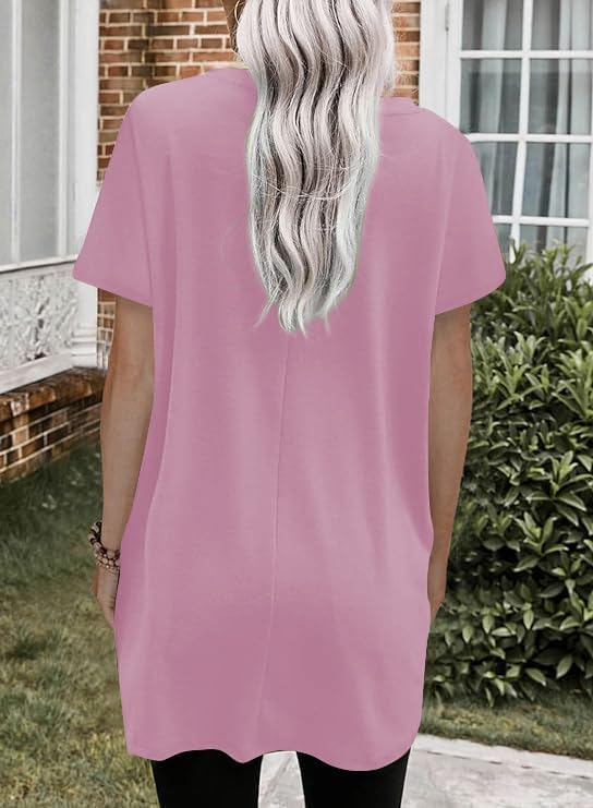 Poetsky 2026 Summer Tunic or Tops for Women to Wear with Leggings Square Neck Casual Long T Shirts with Pockets S-3XL - Image 2
