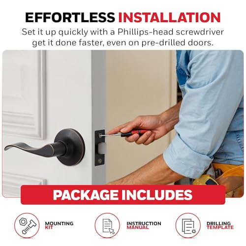 Honeywell Safes & Door Locks - Wave Lever Door Handle with Non-Locking Interior - Passage Front Door Lever is Ideal for Closets & Hallways - 6.88" L x 2.75" W Inches - Oil Rubbed Bronze - 8106403 - image 5