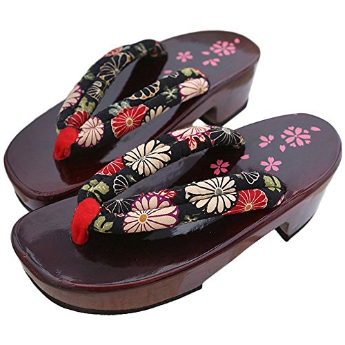 Topin High End Japanese Traditional Cosplay Geta Women Floral Summer Sandals Wooden Flip Flops Summer Slippers with Sock