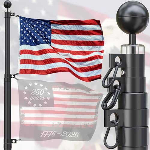 Heavy Duty 30FT Telescoping Flag Pole Extra Thick Outside House in Ground with 3x5 American Flag for Yard Residential & Commerical Black
