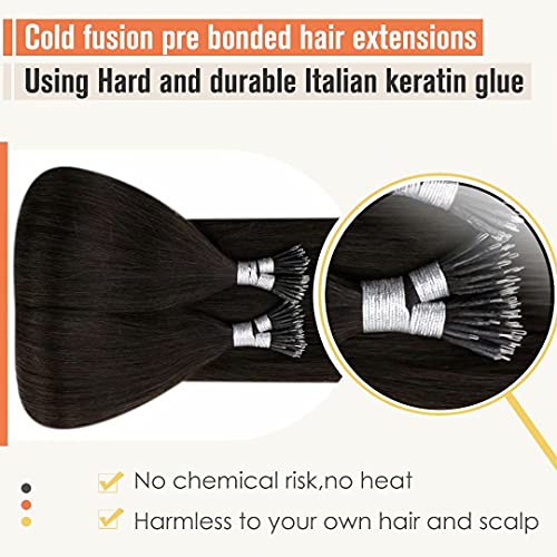 LaaVoo Nano Hair Extensions Real Human Hair Darkest Brown Nano Beads Hair Extensions Invisible Nano Ring Straight Remy Hair 50g 50s 14 Inch #2 - Image 3