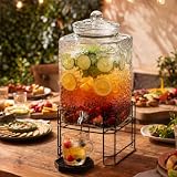 Tiangrid 5 Gallon Hammered Glass Dispenser Set