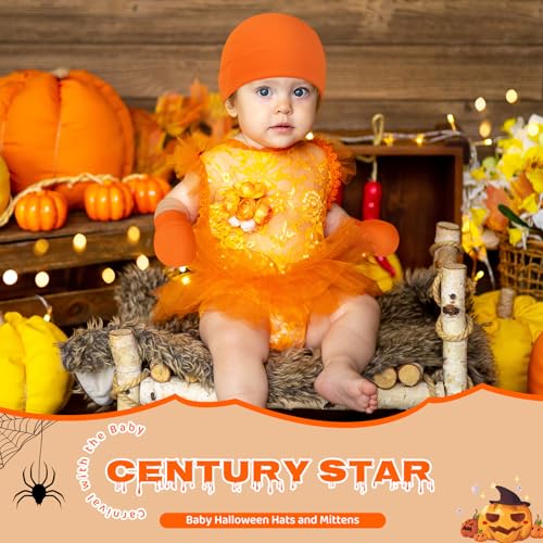 Century Star Cotton Newborn Baby Beanie Hats and Mittens Set Infant Hats for Baby Boy Girl Hats 0-6 Months for Halloween4