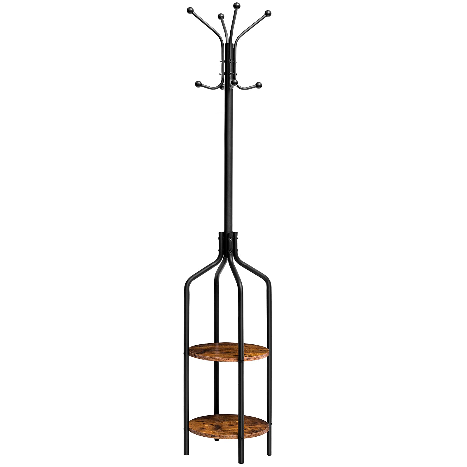 HOOBRO Free Standing Coat Rack, Industrial Coat Stand with 2 Shelves