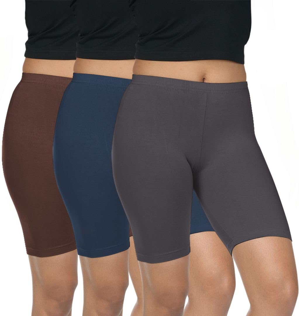 Pack of 3 Women Viscose Blend Solid Shorts (Brown/Navy Blue)-image-48