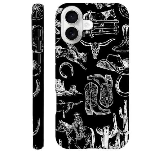 Compatible with iPhone 17,Anti-Scratch Frosted Case Cover,Western Collage Cowboy Black