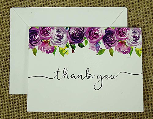 Darling Souvenir Purple Floral Wedding Thank You Greeting Cards Pack Of 20 With White Envelopes, 3.5 x 5 inch - Image 2