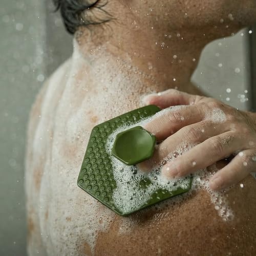 Image of Episkey Body Scrubber - Exfoliates & Deep Cleans - Silicone Shower & Bathroom Accessory with Bespoke Bristles and Ergonomic Handles (Army Green)