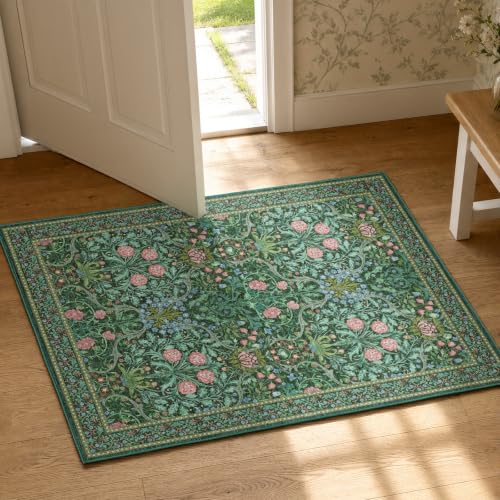 Lotus Karen Tapis entrée lavable 2x3 vert foncé, backing TPR antidérapant