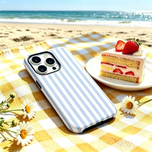 Image of for iPhone 15 Case Cute Phone Case,Compatible with MagSafe,Dual Layer Shockproof Protective Phone Cover,Hard Shell + Silicone Cover,Fashion Design for Women Girls,Striped Blue