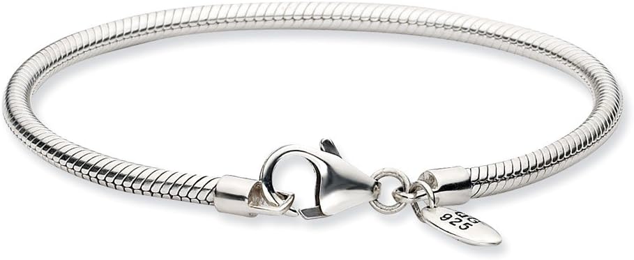 Solid 925 Sterling Silver Lobster Clasp Bead Anklet - with Secure Lobster Lock Clasp 11" (Width = 2mm)