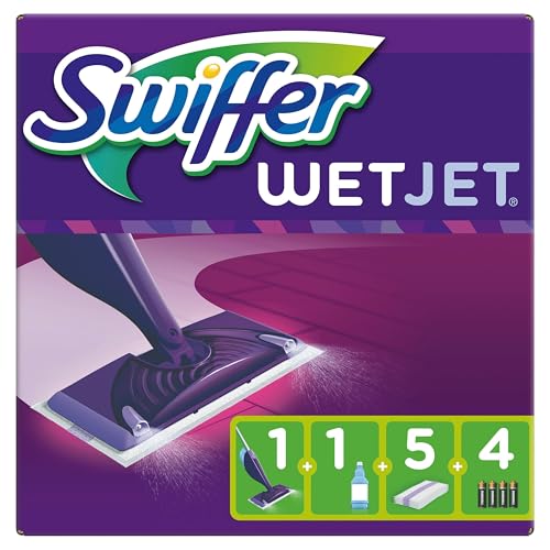 Swiffer WetJet Bodenwischer All-in-1 Starterset (Bodenstarter + fünf Wischtücher + Bodenreiniger)