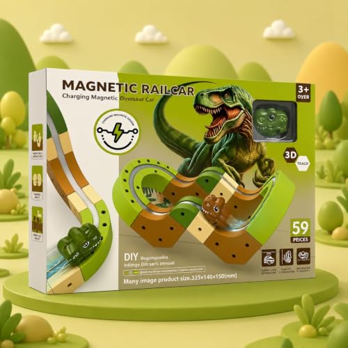 Image of Magnetic Railcar Dinosaur Track Set 59 Pieces