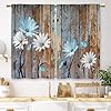 Blue farmhouse flower kitchen curtains wooden barn plank small short cafe window curtains rustic butterfly country spring farm bathroom drapes treatment tier curtains 2 panels 275×39 inch  urban country home decor