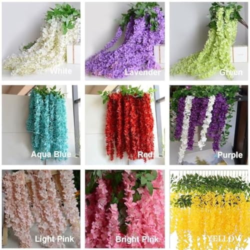 Image of SATYAM KRAFT 6 Pcs (43.2 inch) Artificial Wisteria Vine Garland | Long Silk Hanging Flowers String for Wedding Decoration Items, Shaadi Mandap, Birthday Party, Festival Event & Home Decor (Multi)