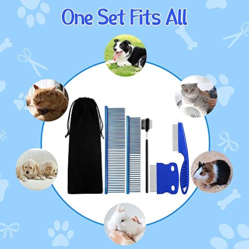 Pet Grooming Comb - 5Pcs Pet Dematting Comb And Tear Stain Remover Comb With Stainless Steel Teeth, Pet Steel Comb With Portable Bag For Removing Knots, Professional Pet Grooming Tool For Dog And Cat #TOP6
