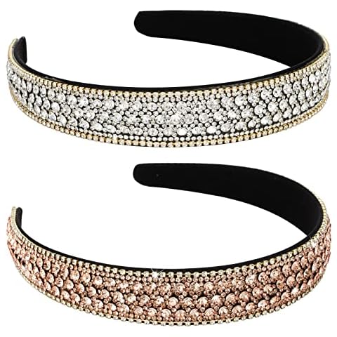 YISSION 2 PCS Rhinestone Headbands for Women, Glitter Crystal Headband Fashion Jeweled Headbands for Girls, Gorgeous Hair Accessories for Women Silver Champagne Cover