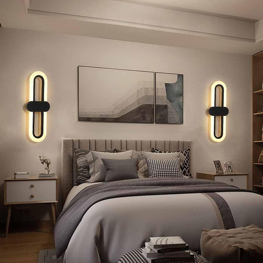 Kinkiet ścienny do sypialni 15 W LED Liniowy Złoty Długi pręt Oprawy oświetleniowe Łazienka Lustro Okrągły Owalny akrylowy pierścień Ściemniany w dół do sypialni