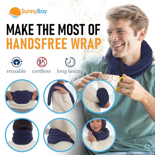 Image of SunnyBay Microwave Heating Pad, Microwavable Cold or Heated Neck and Shoulder Wrap, Moist and Weighted Hands-Free Beanbag Pack with Wide Neck Coverage 26 Inches Long-Length Cotton, Navy Blue